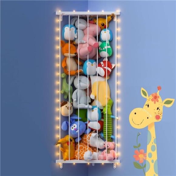 Corner Stuffed Animal Storage Organizer - Kids Stuffed Animals Holder with Light - Picture 1 of 7